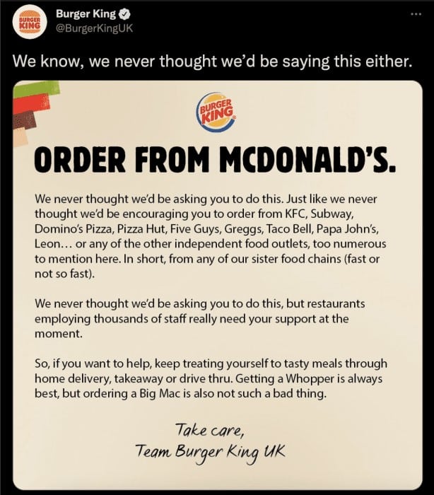 co-branding example (Burger King x McDonalds) - Covid
