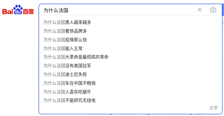 Baidu autocomplete why France